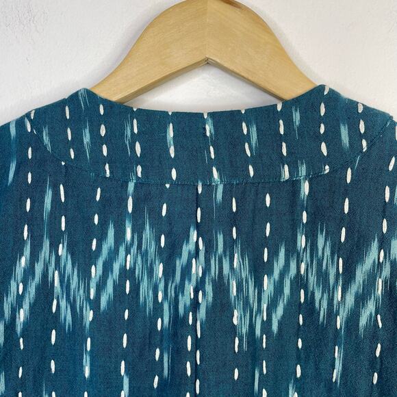 J.Jill Pure Jill Kantha Stitched Ikat Open Quilted Embroidered Jacket Teal M - Picture 9 of 15